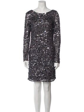 Aidan Mattox Charcoal Sequin V-Neck Long Sleeve Dress